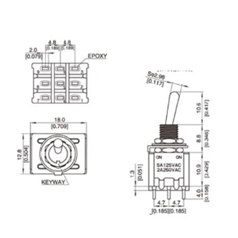 1PC 5A/125V-2A/250V AC MTS-402 Push Button Switch 9Pin Toggle Switches Red 2/3 Position ON-ON DPDT Mini Toggle Switches Peaceful Pleasures Health and Wellness