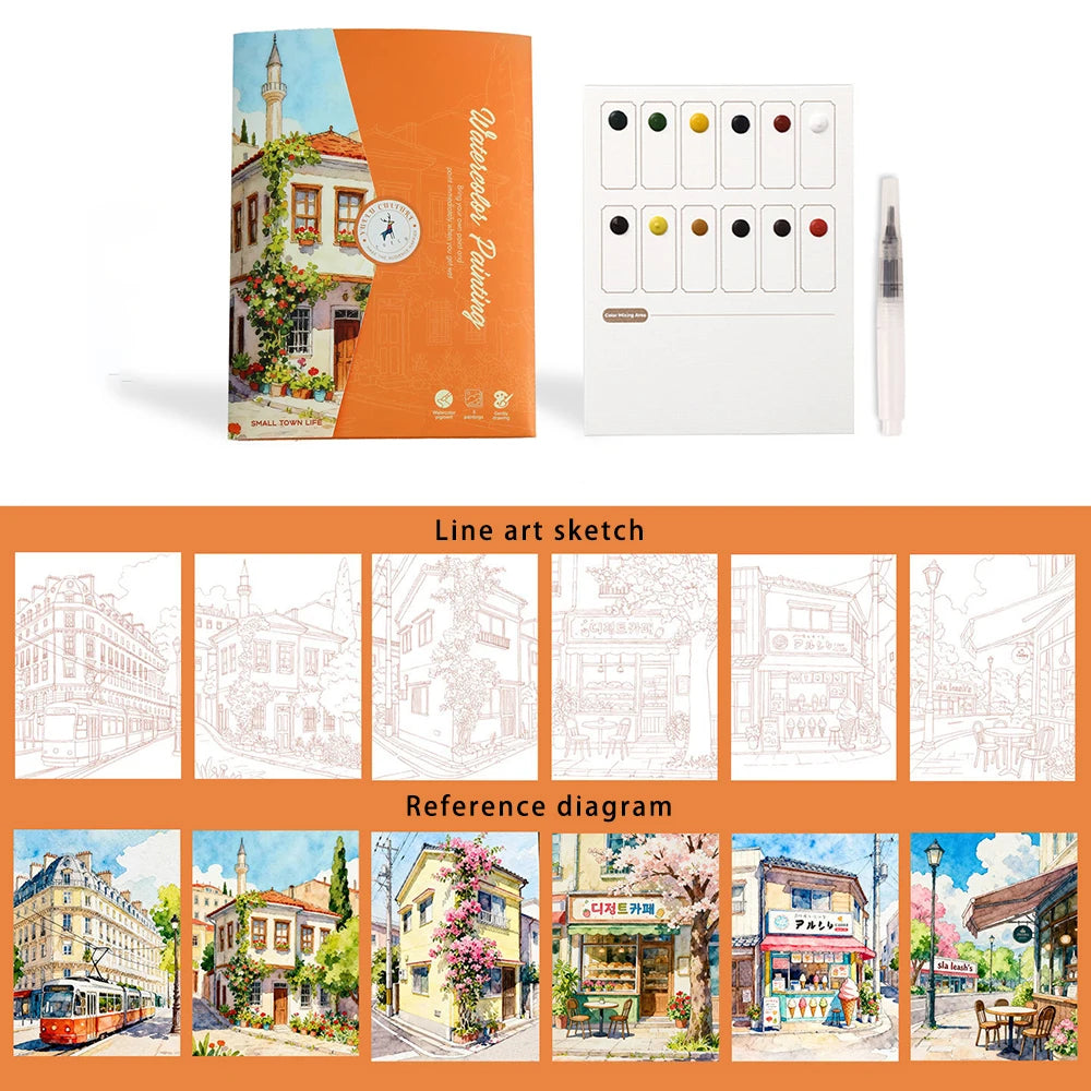 6 Creative Watercolor Painting Sets Including Paper Dipping Pen Art
