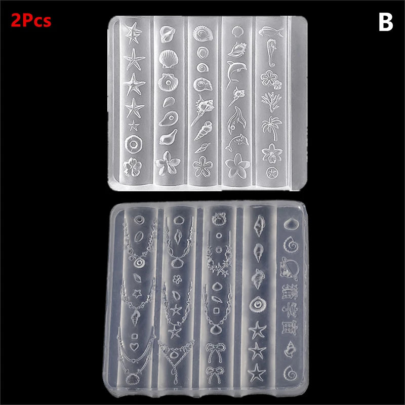 Ocean Series Silicone Mold for Nail Art 3D Starfish Jellyfish Sea Shell Conch Animal Motifs Manicure Stamping Tools Peaceful Pleasures Health and Wellness B