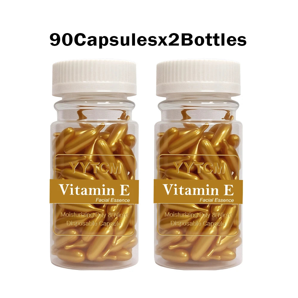 Vitamin E Serum Capsules, Single-Use Essence Capsules, Hydrating and Moisturizing Facial Skin 90 Capsules/Bottle - 1 Bottle Peaceful Pleasures Health and Wellness 2bottles 90capsules