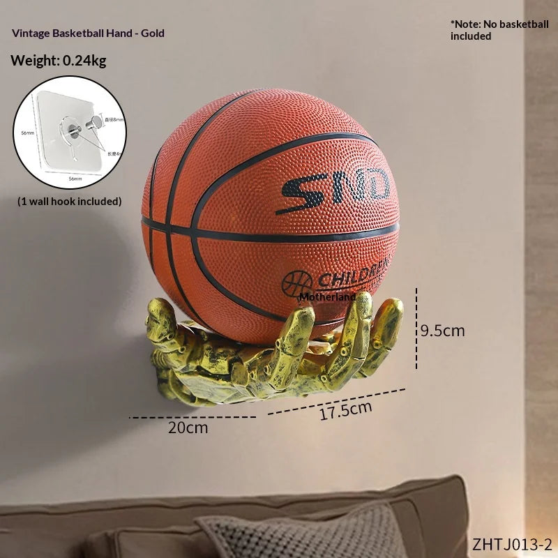 Hot Robotic Arm Basketball Rack Wall Mounted Basketball and Football Storage Rack Home Living Room Decoration Ornaments Peaceful Pleasures Health and Wellness Golden