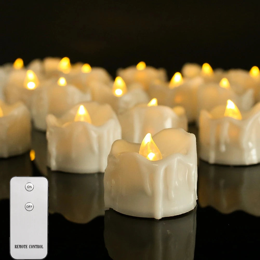 Dripping Wax LED Tea Lights Candles Flickering Flameless LED Tealights Electric Votive Candles for Christmas Wedding Halloween Peaceful Pleasures Health and Wellness With Remote 12 Pcs