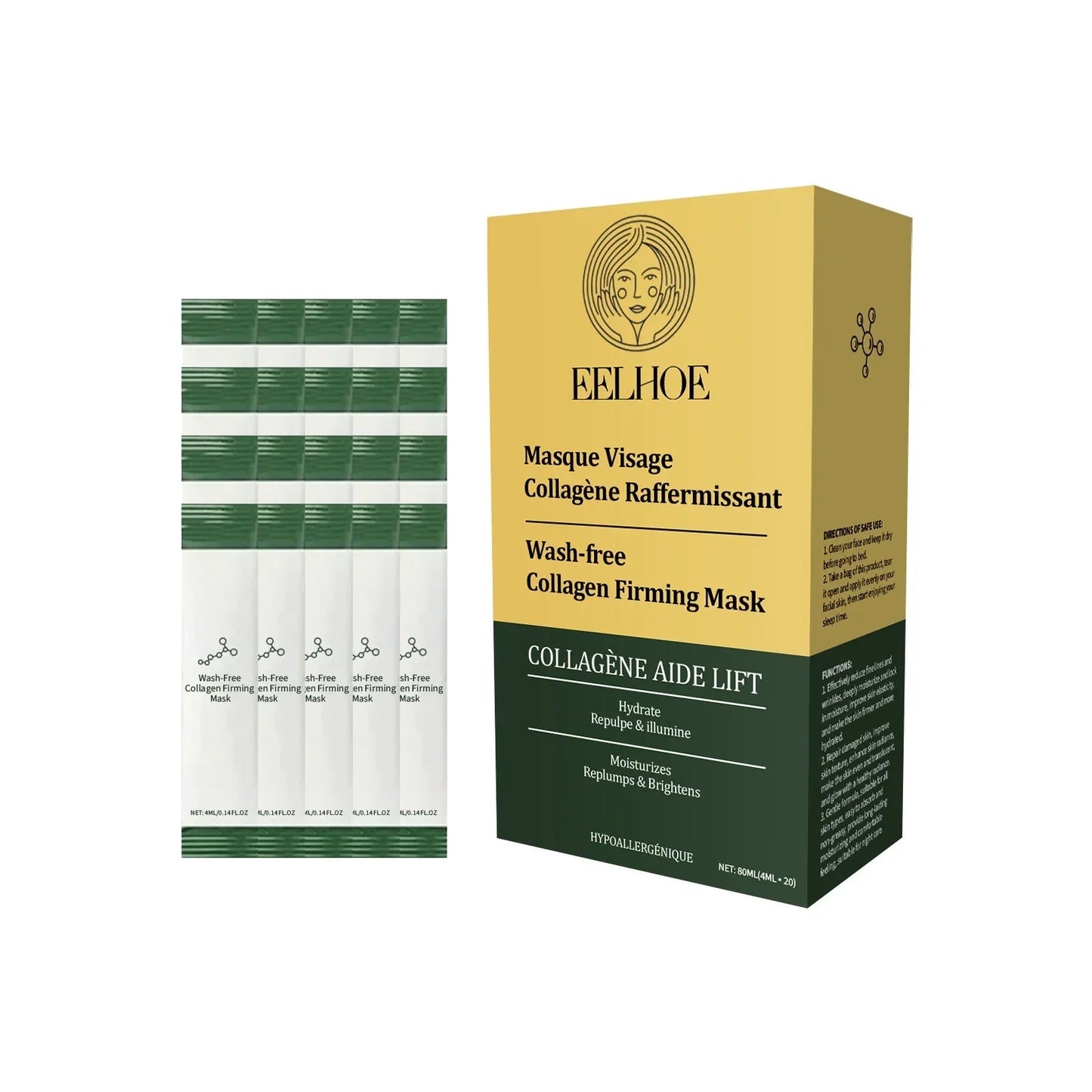 EELHOE Collagen Hydrating Face Sheet Mask – Hyaluronic Acid Peaceful Pleasures Health and Wellness 20pcs Boxed