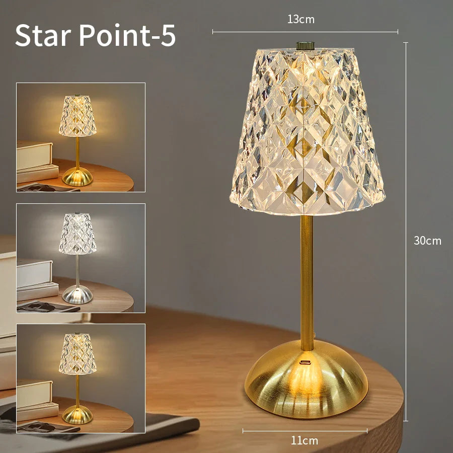 Rechargeable Crystal LED Table Lamp – 3-Color Dimmable Touch
