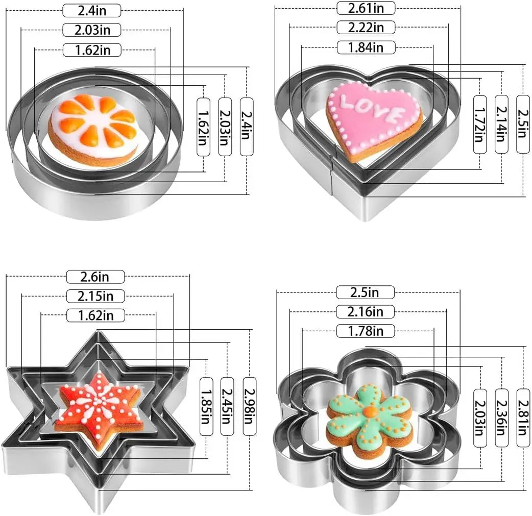 12-Piece Stainless Steel Cookie Cutter Set – Heart, Star, Flower