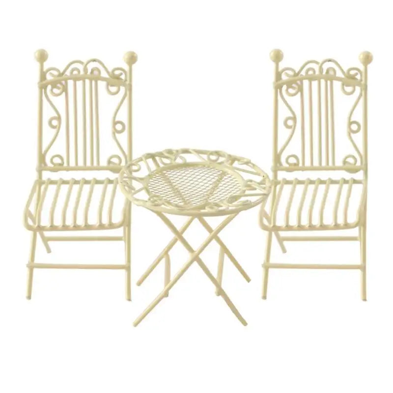 1/12 Miniature Iron Table & 2 Chairs Set | Dollhouse Garden Decor