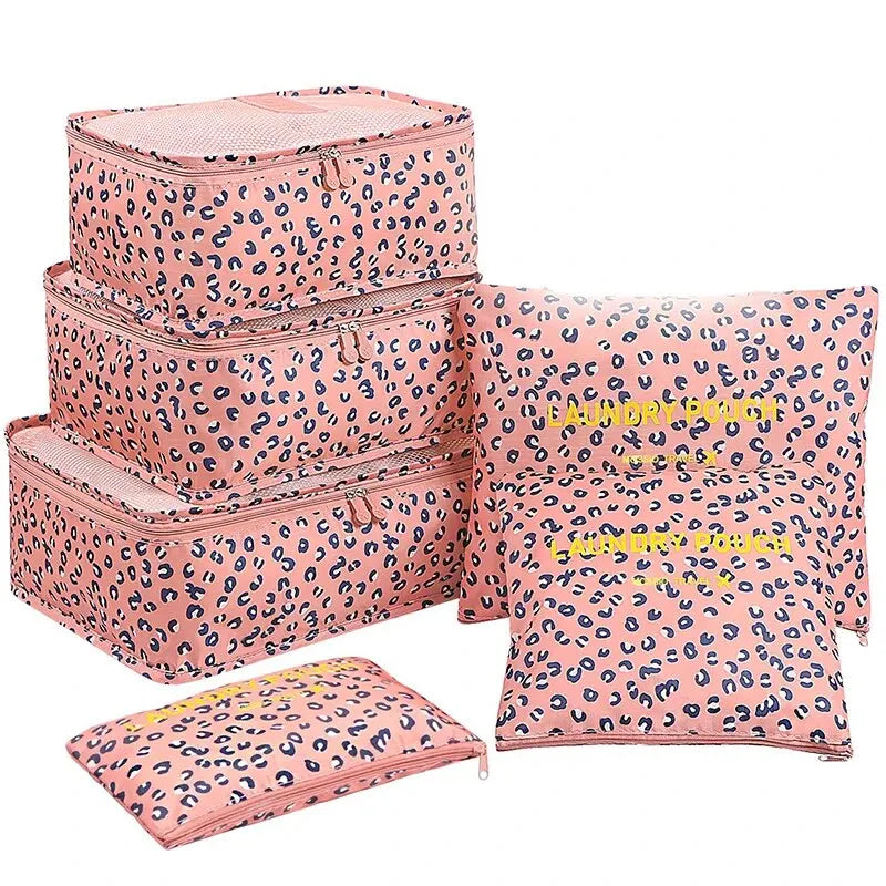 Large Six Piece Travel Storage Bag Classification Set Storage Bag Business Travel Clothing Storage Bag Storage Bag Peaceful Pleasures Health and Wellness Leopard print 6pcs