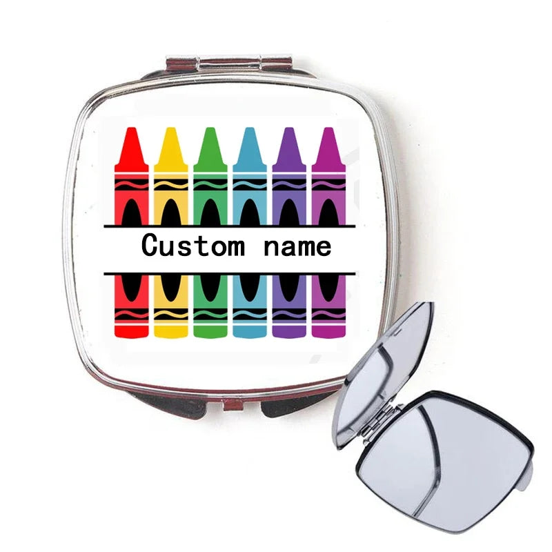 Personalized Teacher Name Mirror Cosmetic & Pencil Bag Gift Personalized Gift Bag Peaceful Pleasures Health and Wellness mirror tell us your text