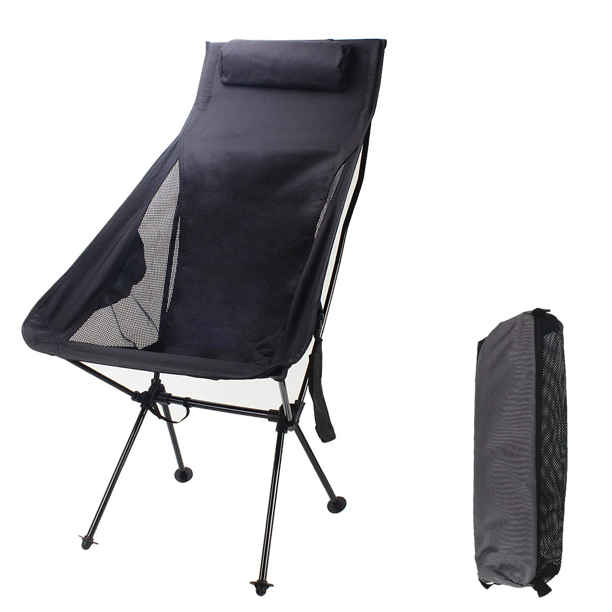 New Portable Camping Chairs Camping Stool Moon Chairs Fishing Chairs Beach Chairs With Headrest Storage Bags For Outdoor Camping Peaceful Pleasures Health and Wellness Black