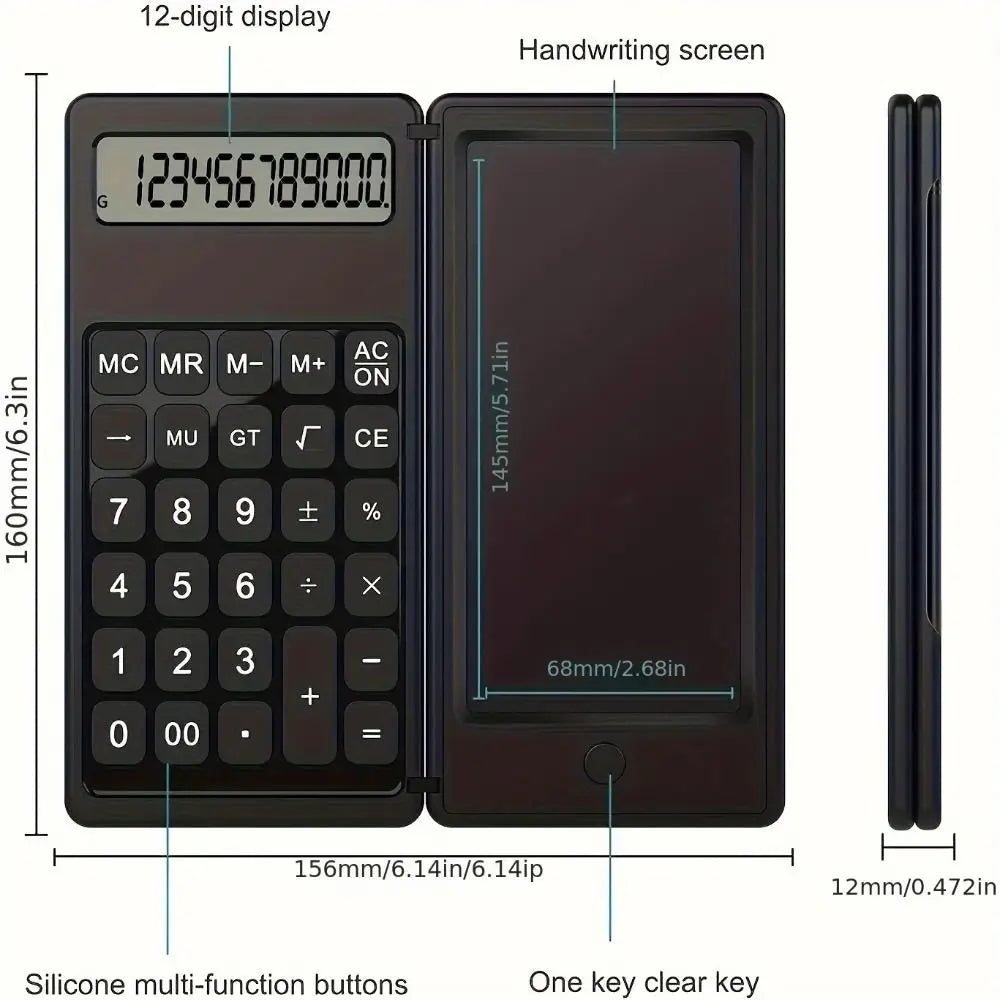 Foldable 12-Digit Scientific Calculator with LCD Notepad