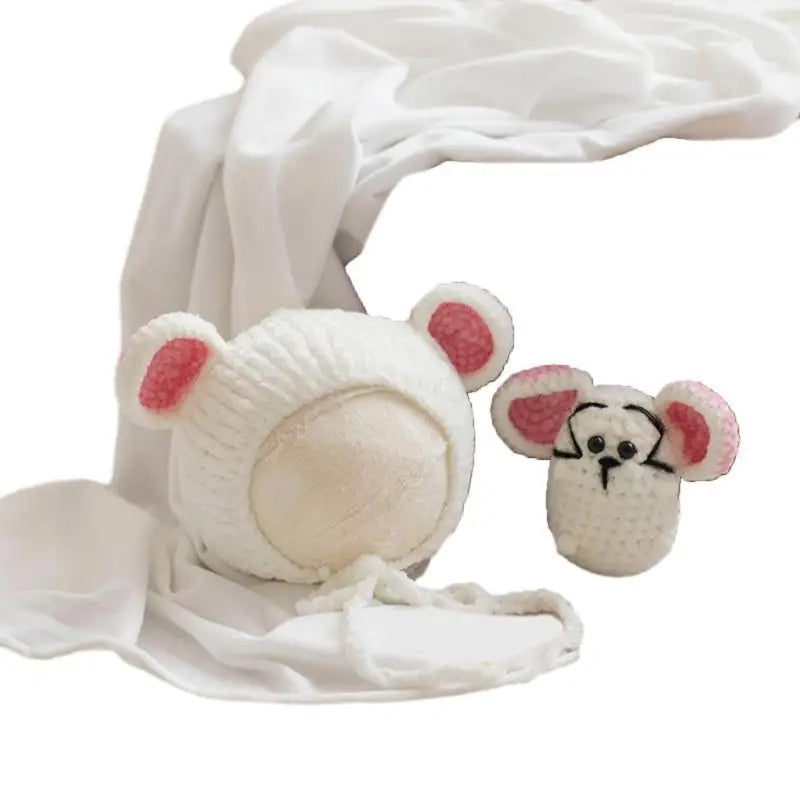 Newborn Mouse Hat & Doll Photography Props Set | 0–6M