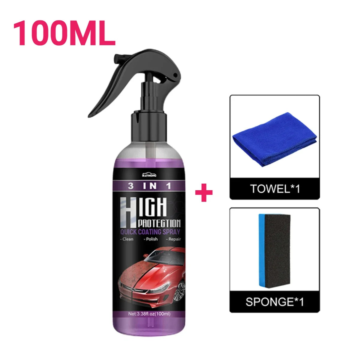 3In1 Quick Coating Spray 100ML High Protection Shine Armor Ceramic Car Wash Car Shield Coating Cleaning Nano Polishing Paint Wax Peaceful Pleasures Health and Wellness 100ml kits