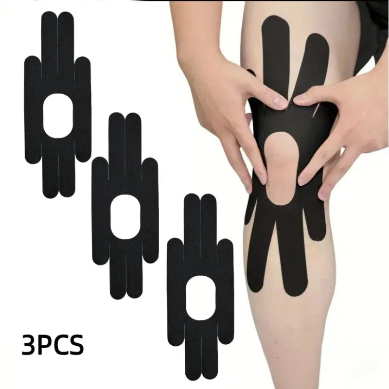 3PCS Knee Muscle Patches, Pre-Cut Sports Knee Tape, Comfortable Material for Marathon, Outdoor Activities, Running, Men & Women Peaceful Pleasures Health and Wellness black 3pcs