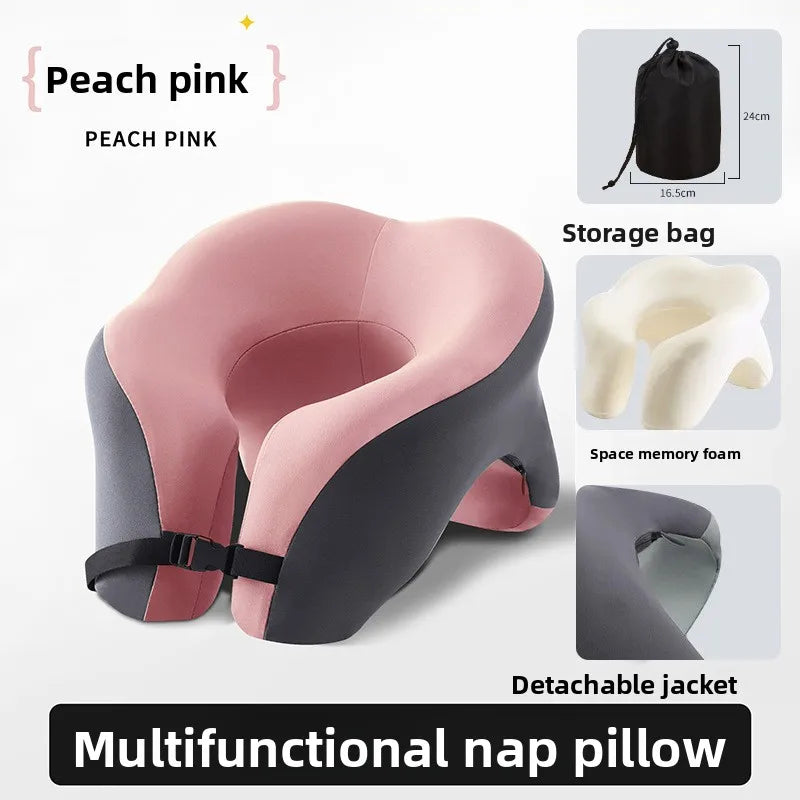 Travel U-Shaped PillowNeck and Cervical Spine Pillow Airplane Car Office Home Headrest Neck Support Sleeping Pillow Memory Foam Peaceful Pleasures Health and Wellness Pink