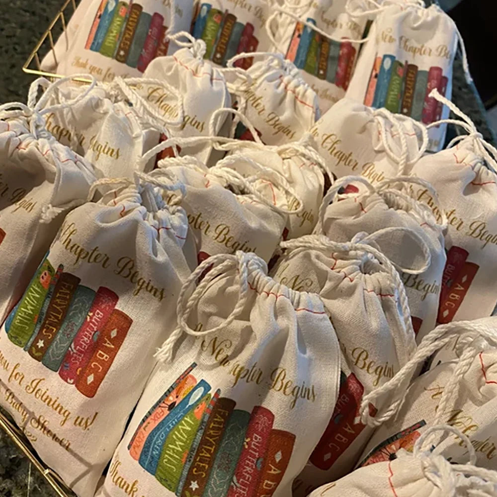 Book-Themed Drawstring Gift Bags 10-Pack | Party Favors