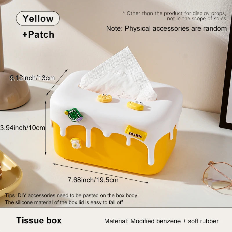 Dopamine Tissue Box High Aesthetic Home Living Room Bathroom Silicone Tissue Case Auto Lift Creative Paper Box Desktop Organizer Peaceful Pleasures Health and Wellness YELLOW