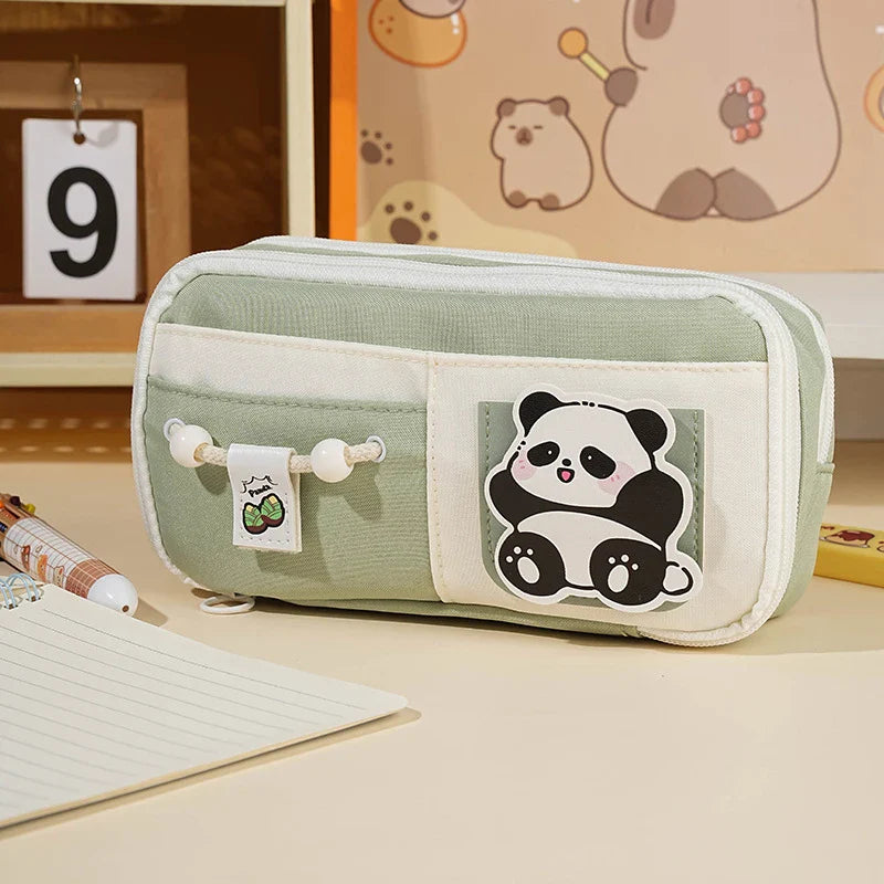 Panda Pencil Case – Cute Multi-Layer Canvas Pen Bag for Kids