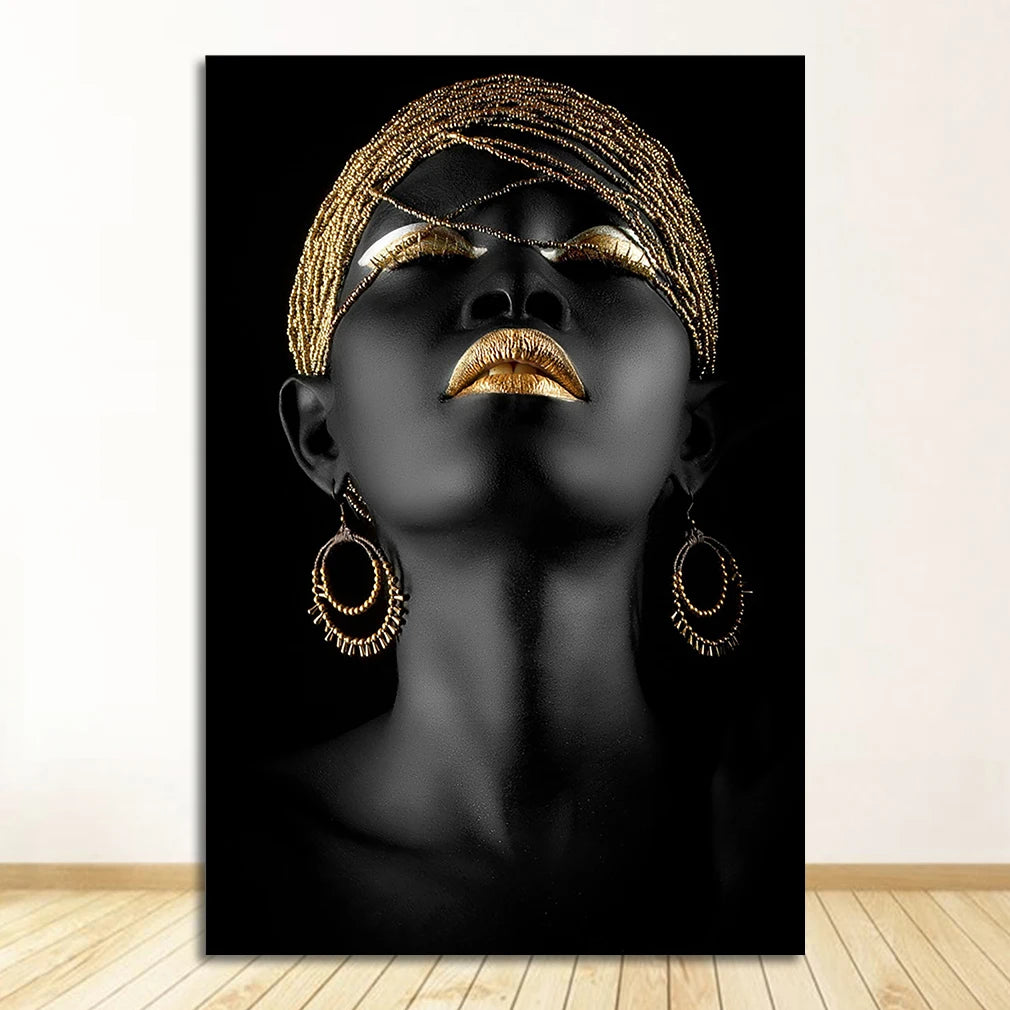 African Black Woman Canvas Wall Art | Gold Jewelry Poster Print Canvas Wall Art Peaceful Pleasures Health and Wellness 2289-01 20x30cm Unframed