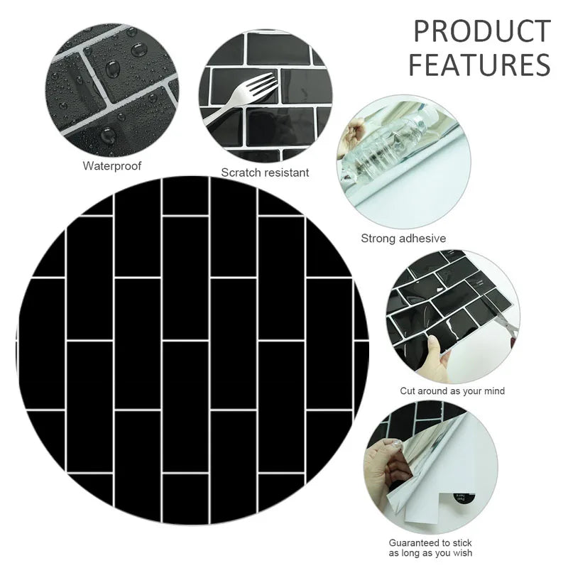Black Brick Peel & Stick Wallpaper – Waterproof Self-Adhesive 40cm