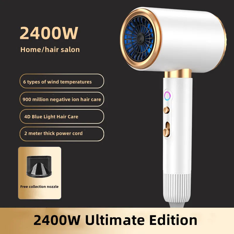 Manufacturer's Direct Selling High-Speed Hair Dryer 2400w High-Power Negative Ion Blue Light Hair Care Home Hair Salon Hair Drye Peaceful Pleasures Health and Wellness F-2400W-White US