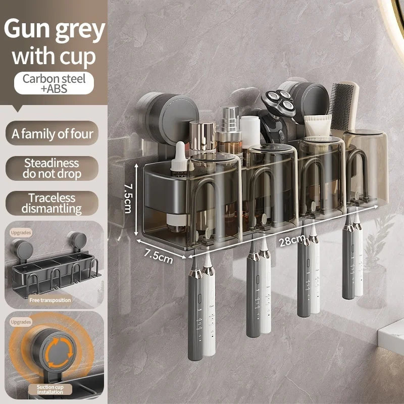 Drill-Free Suction Cup Aluminum Toothbrush Holder Wall Mount