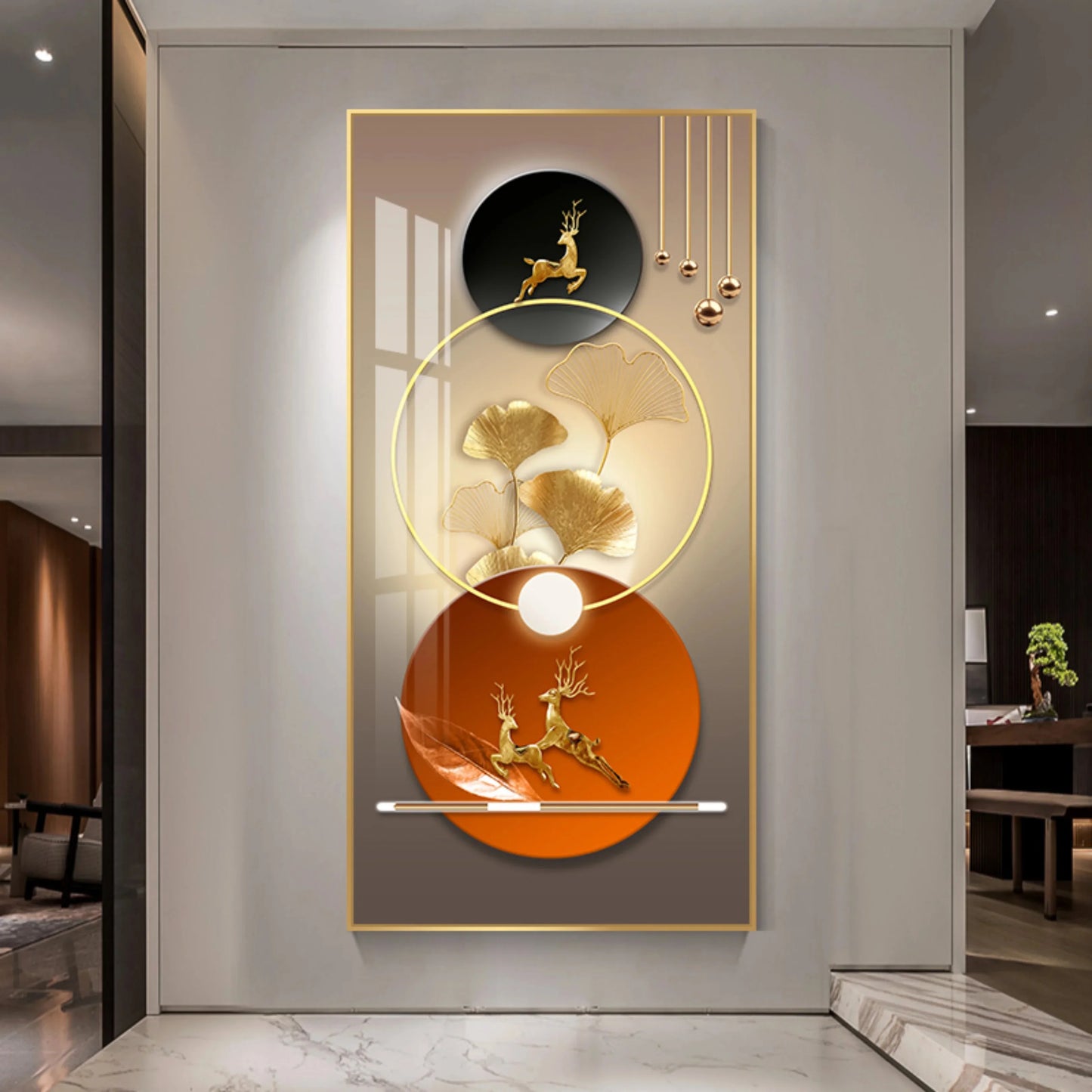 Modern Golden Deer Abstract 3d Geometry Luxury Wall Art Canvas Painting Nordic Leaf Poster Print Pictures for Living Room Decor Peaceful Pleasures Health and Wellness QP10697-P 90x180cm No Frame