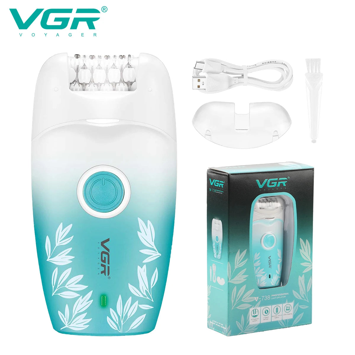 VGR 738 Electric Shaver Hair Removal Device Rechargeable Professional Women's Shaver Gradient Hair Removal Device Peaceful Pleasures Health and Wellness 738 blue
