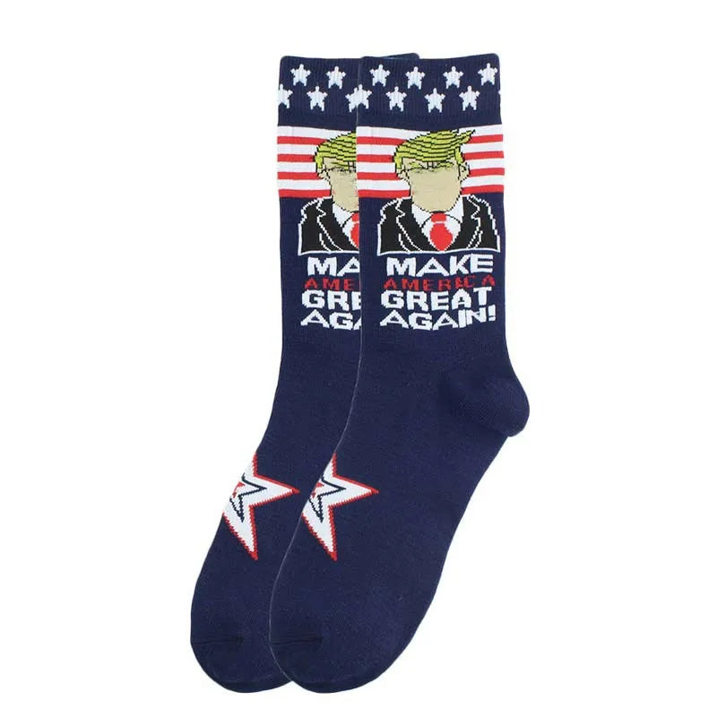 Funny and Funny Presidential Socks With 3D Fake Hair Round Neck Socks for Men's Street Clothing Hip Hop Socks Peaceful Pleasures Health and Wellness Blue yellow One Size