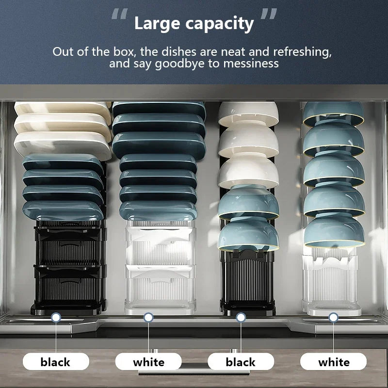 Kitchen Cabinet Dish Storage Rack Drawer Built-in Dish Drain Rack Plate Divider Storage Rack Kitchen Accessories Organizer Peaceful Pleasures Health and Wellness