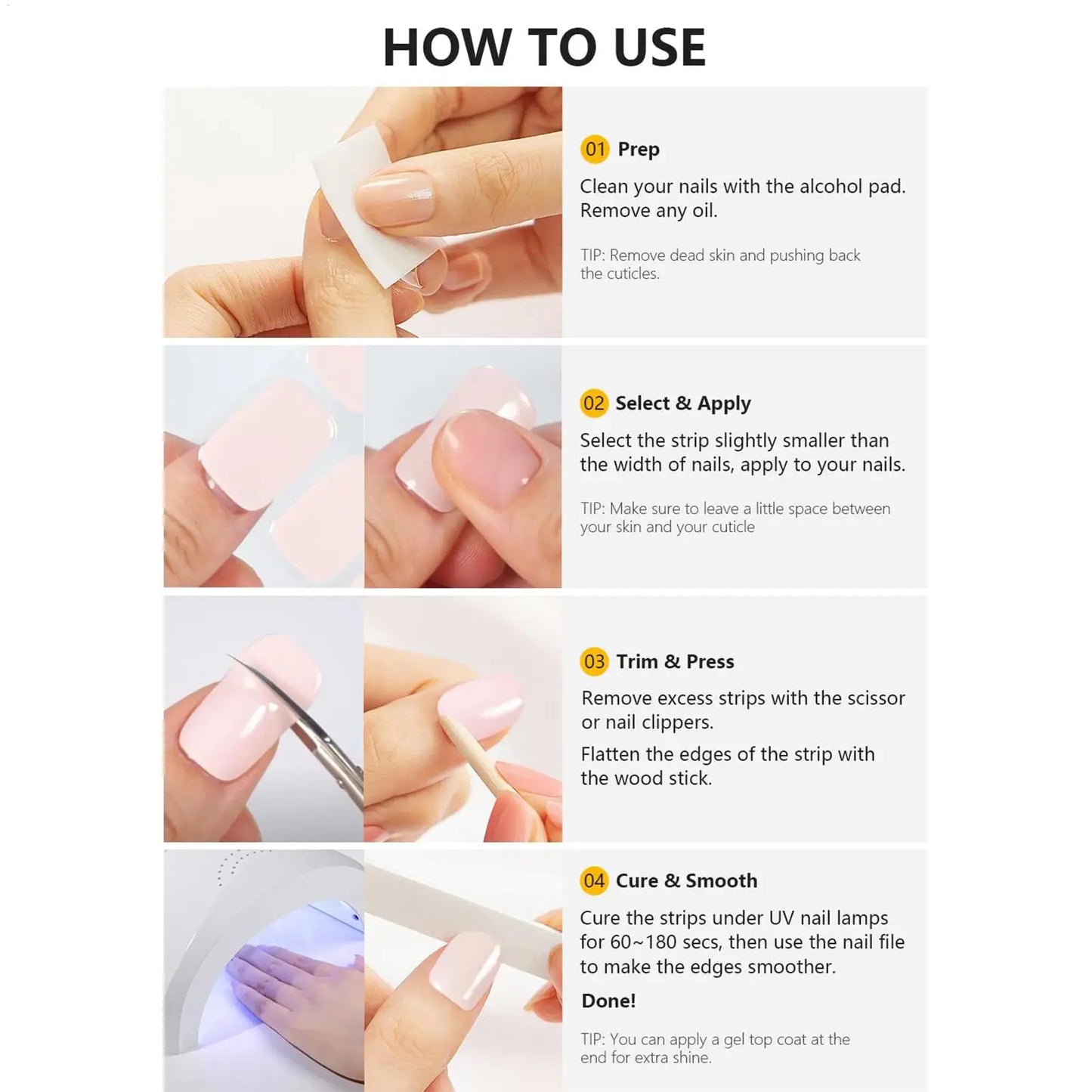 Semi Cured Gel Nail Strips – French Gel Sticker Manicure