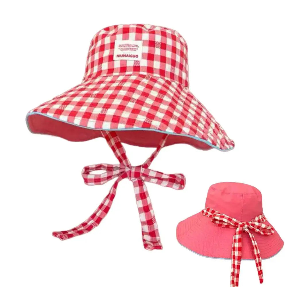 Women Summer UV Protection Wide Brim Sun Hats With Chin Strap Cute Pastel Plaid Beach Hat For Outdoor Travel & Daily Wear Peaceful Pleasures Health and Wellness Red