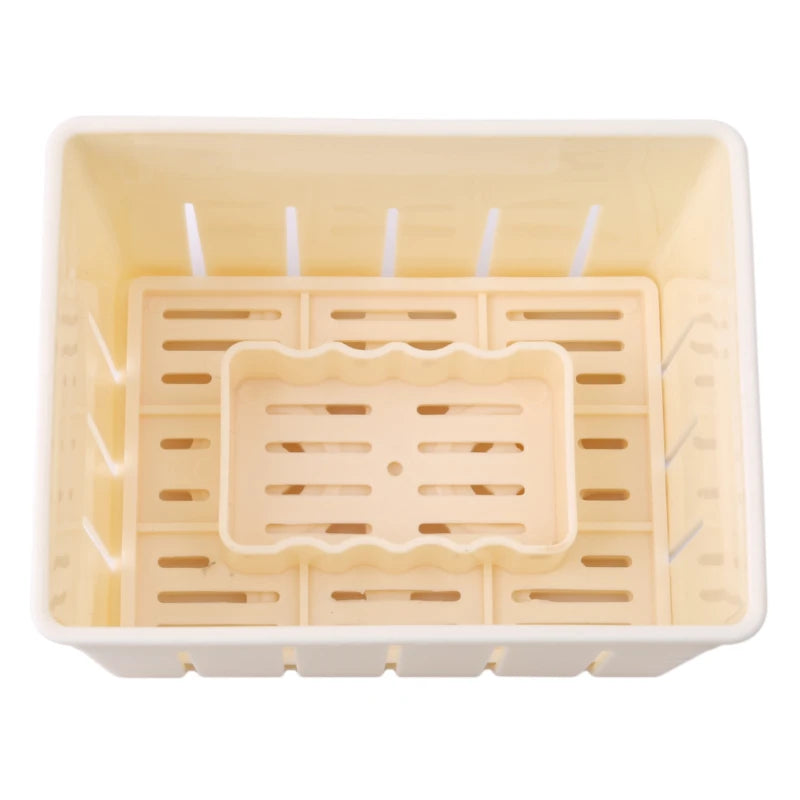 Homemade Tofu Mold Soybean Curd Tofu Making Mold With Cheese Cloth DIY Plastic Press Moulds Kitchen Cooking Tool Set Peaceful Pleasures Health and Wellness Beige