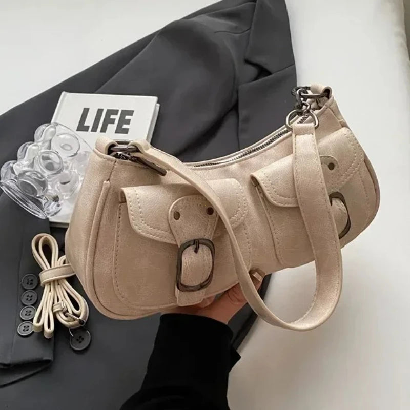 Autumn Winter New Vintage Armpit Bag for Women Stylish Trendy High Grade Texture Crescent Shoulder Bag Fashion Daily Commute Bag Peaceful Pleasures Health and Wellness Beige-(29x12x7cm)
