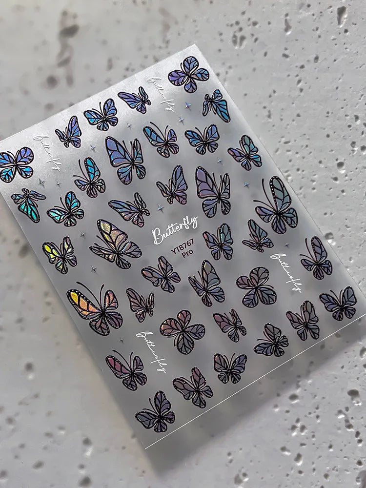 3D Holographic Butterfly Nail Stickers | Iridescent Aurora Decals