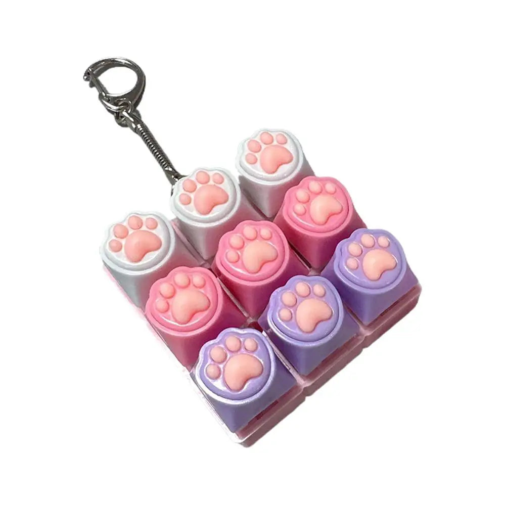 Cat Paw 9-Key Mechanical Keyboard Fidget Toy & Keychain Fidget Keyboard Toy Peaceful Pleasures Health and Wellness B