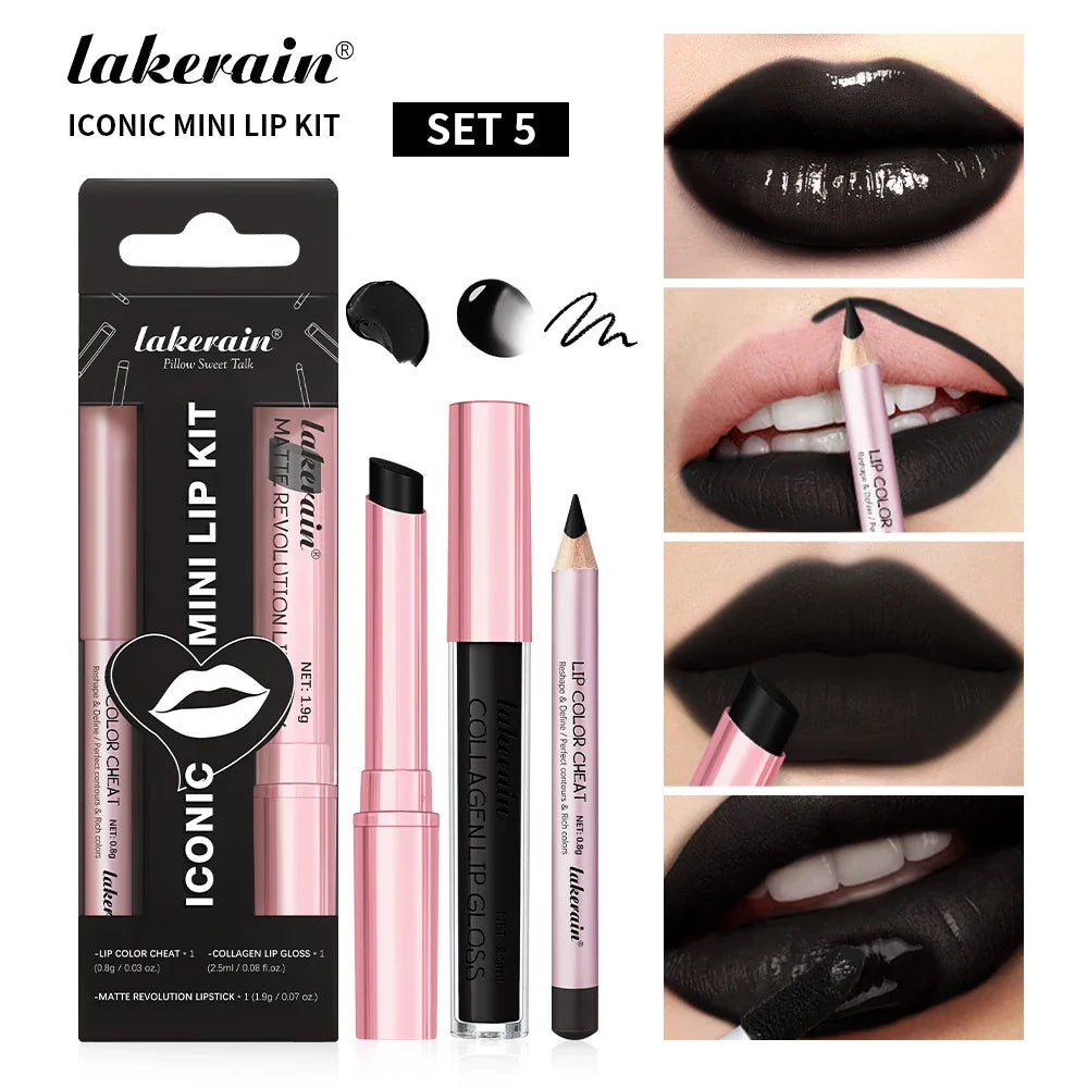 Lakerain 3-Pc Mini Lip Kit – Liner, Matte Lipstick & Gloss