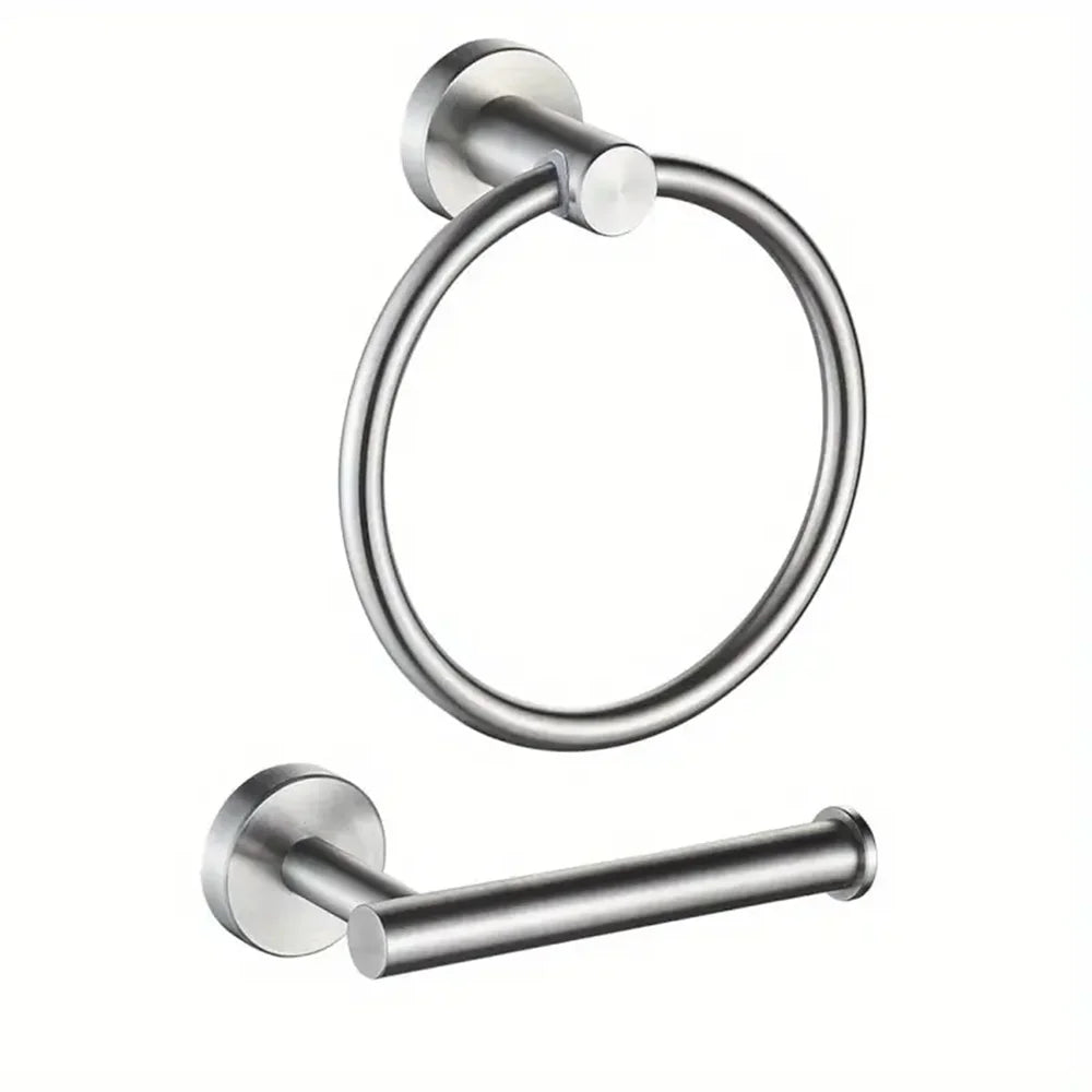 2-Piece Stainless Steel Bathroom Set – Towel & Paper Holder