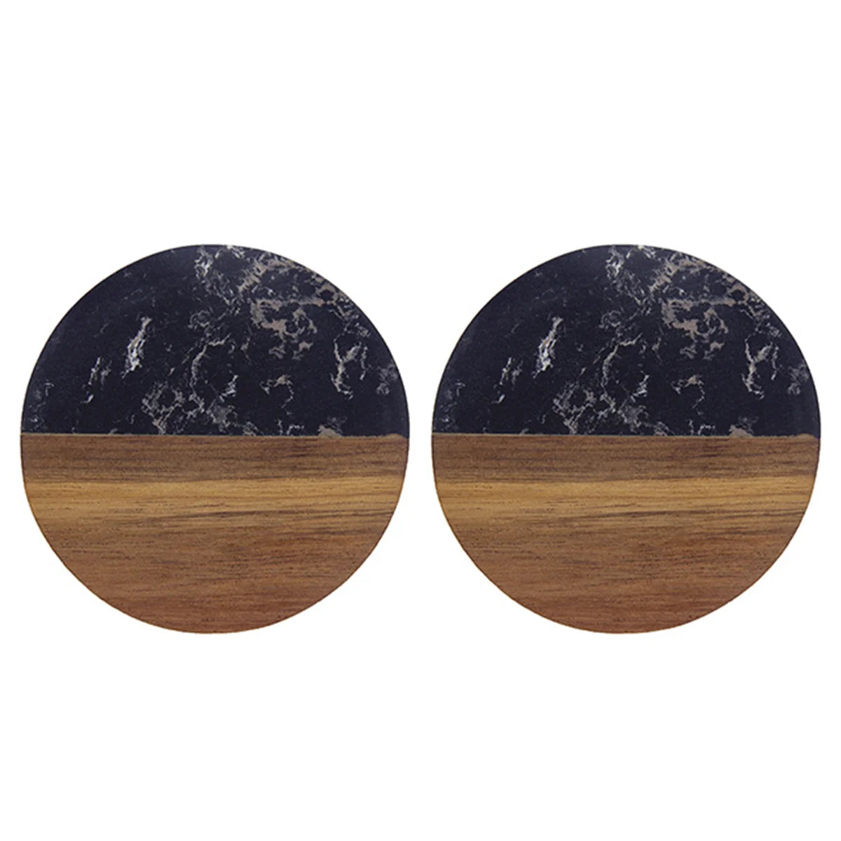 Stylish Wooden and Marble Coaster Set, Elegant Design for Coffee Tables, Durable, Perfect for Protecting Your Furniture Peaceful Pleasures Health and Wellness Black Circle 2 pcs