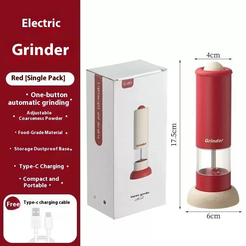 New Electric Pepper Grinder for Kitchen Freshly Ground Seasoning Sea Salt Pepper Powder Black Pepper Ground Bottle Household Use Peaceful Pleasures Health and Wellness Red