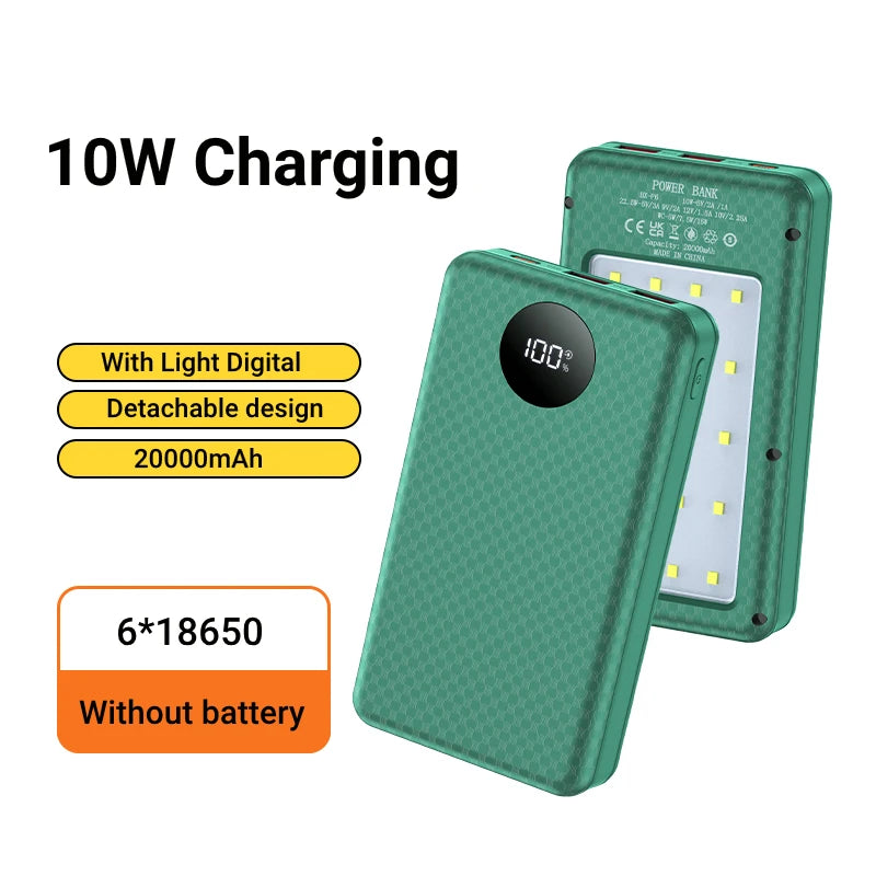 DIY 18650 Power Bank Case – Dual USB, Type-C & LED Light