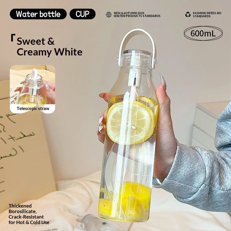 600ML Elegant Leakproof Water Bottle with Time Scale Stay Hydrated Daily Lightweight for Fitness & Outdoor Adventures Straw Cup Peaceful Pleasures Health and Wellness transparent