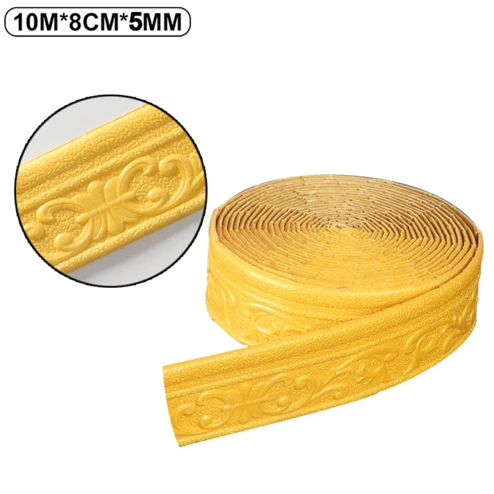 3D Self-adhesive Trim Decor 10mx8cmx5mm Wall Border Strip Waterproof
