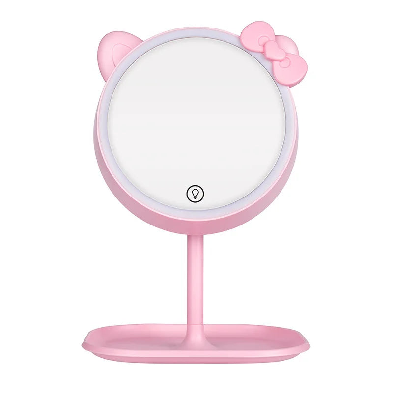 Pink Cat Makeup Mirror with Led Mirrors Standing Mirror Touch Screen Vanity Mirror Adjustable Light Desk Cosmetic Mirrors Peaceful Pleasures Health and Wellness Three-color Touch
