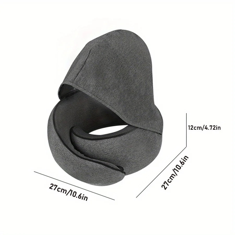 1pc Home Office U-Shape Hooded Neck Pillow for Travel Car Airplane Nap Outdoor, Comfortable Support Pillow with Detachable Cover Peaceful Pleasures Health and Wellness