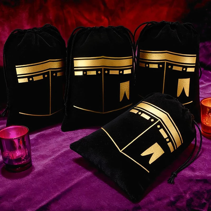 5-Pack Eid Mubarak Black Velvet Drawstring Gift Bags | Ramadan