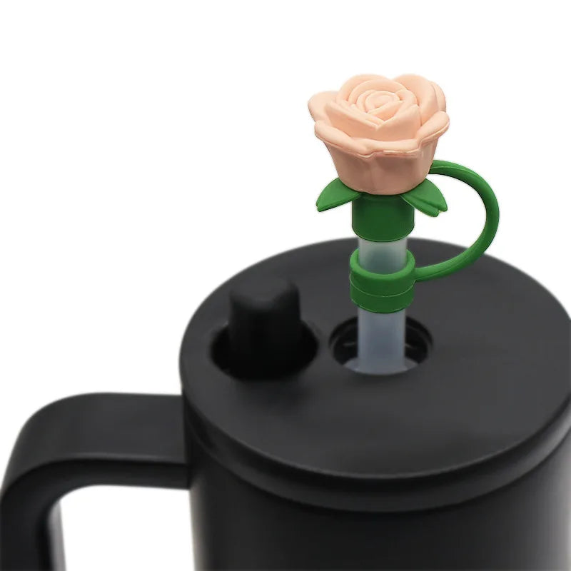 Hot 9-10mm Rose Flower Straw Cover for Stanley Large Silicone Diameter Heat-resistant Dust Proof Straw Plug Cap Cup Accessorie Peaceful Pleasures Health and Wellness E