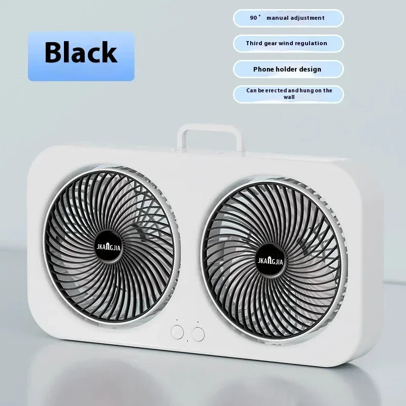 Dual Head USB Desk Fan – 3-Speed Quiet Wall Mount Cooling Fan