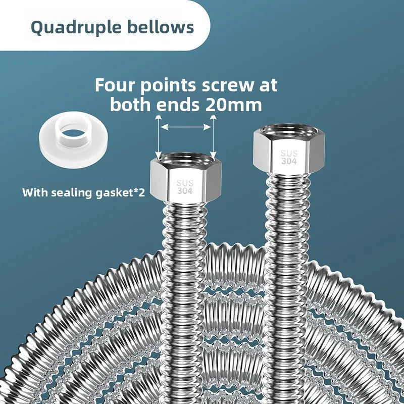 Stainless Steel Corrugated Water Pipe Hose G1/2" G3/4" G1" 20–200cm