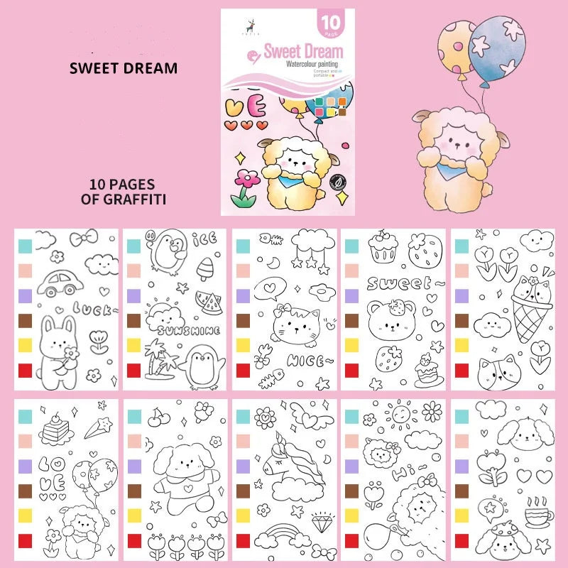 Kids Paint Coloring Book Pigments Watercolor Doodle Art Supplies