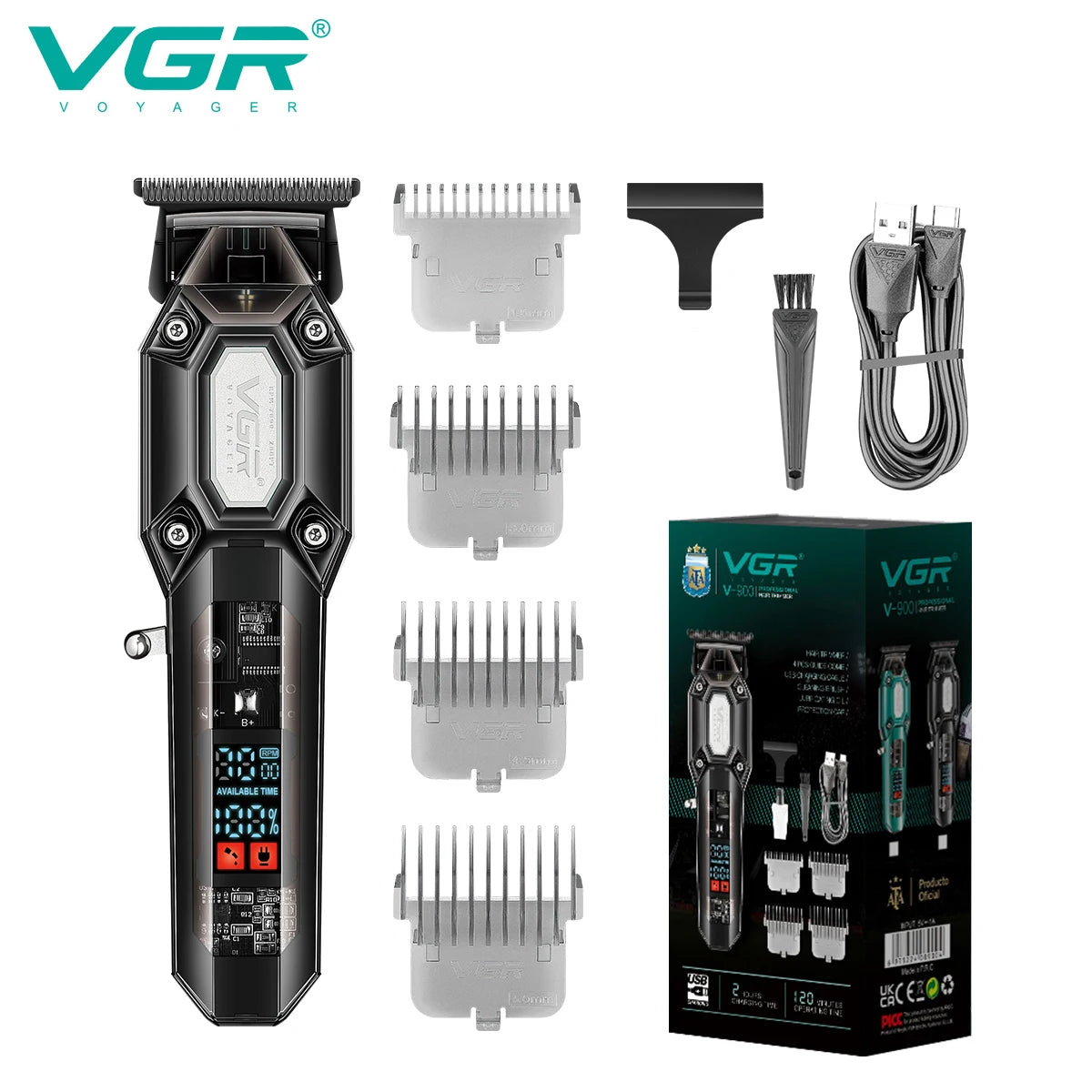 VGR 900 T-shaped blade hair clipper cordless transparent body hair clipper electric rechargeable professional men's hair clipper Peaceful Pleasures Health and Wellness 900 black